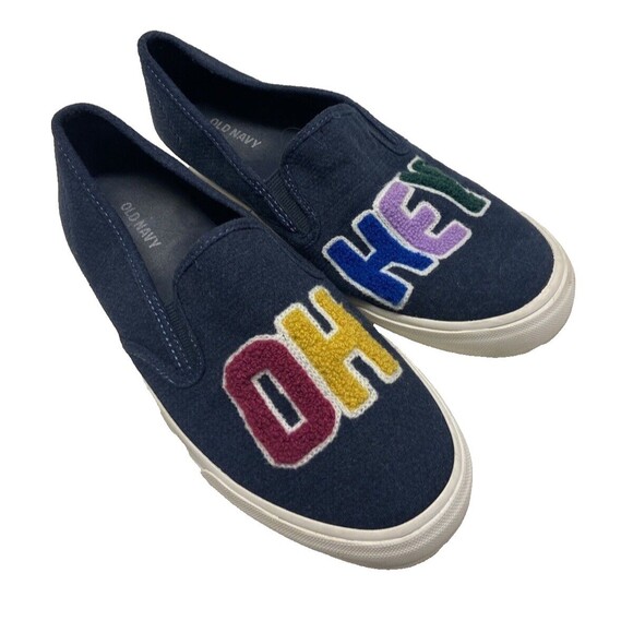 Old Navy Shoes - Old Navy Canvas Slip On Shoes Womens Size 8 Oh Hey Blue Sneakers Embroidered